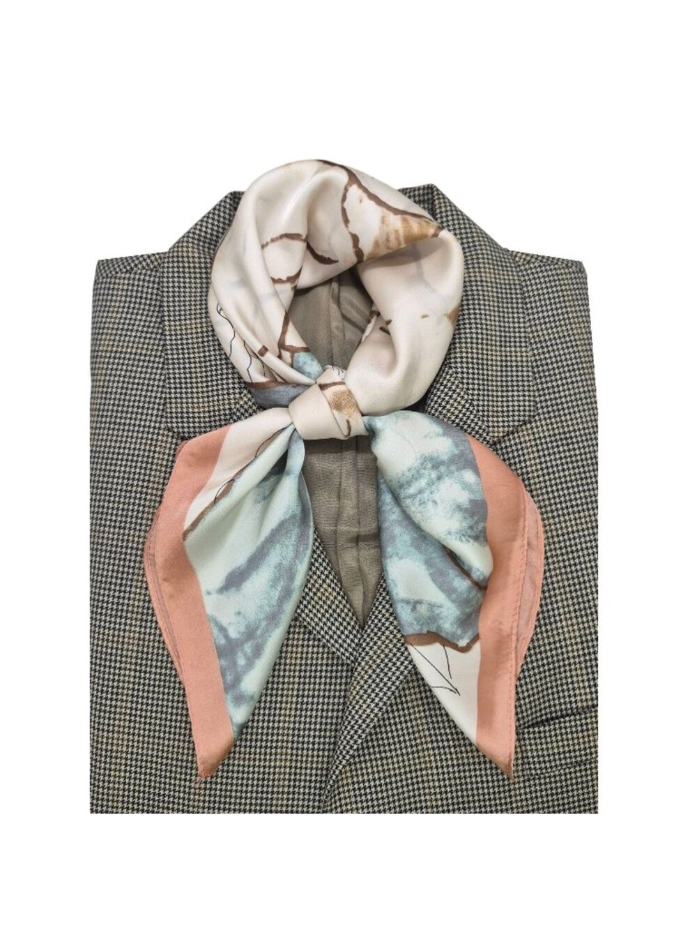 ✨Luxury Silky Square Scarf Beige Green Orange Tan Ginkgo Print Watercolor Wrap✨